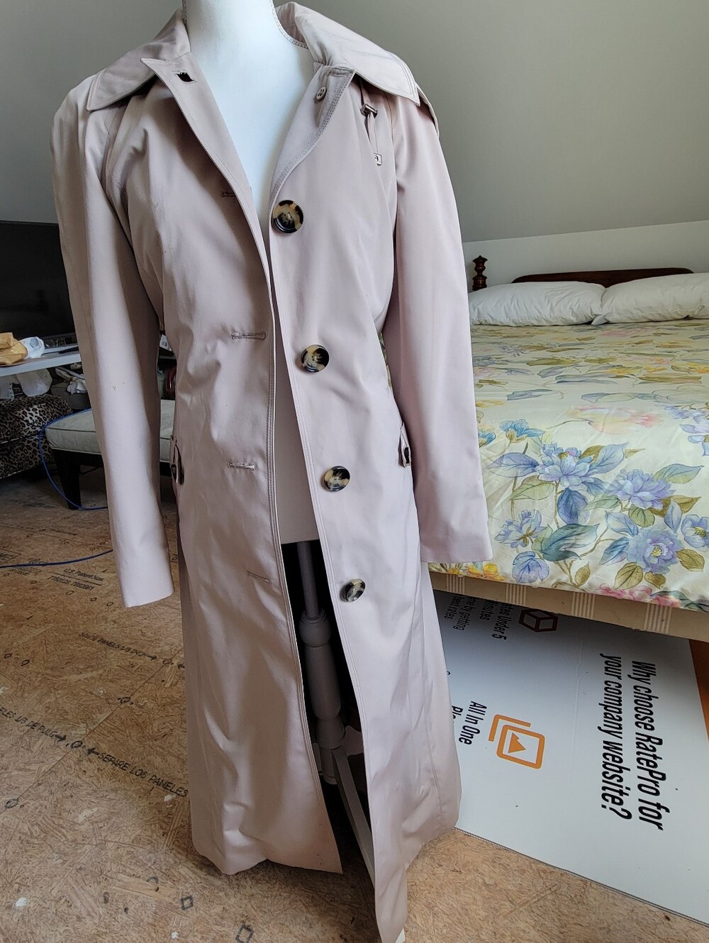 London Fog Long Tailored Trench Coat in Soft Blush
